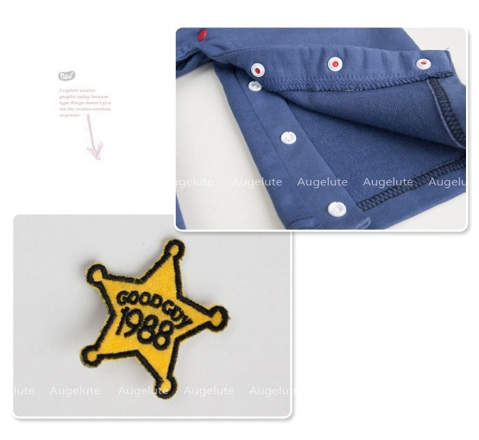 Blue Dungaree & Good Guy Striped Romper Set