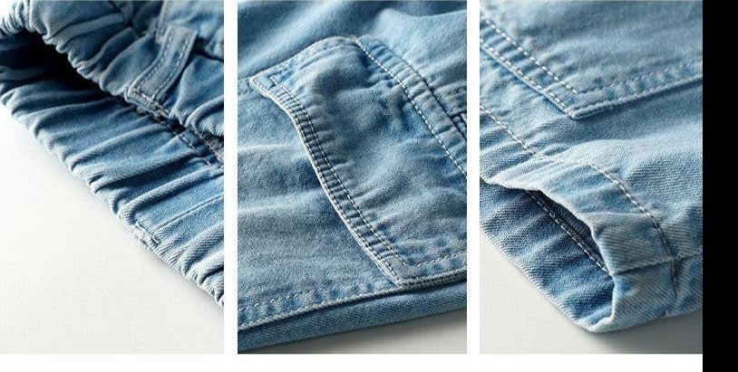 Cotton Denim Cargo Jeans Short - Blue