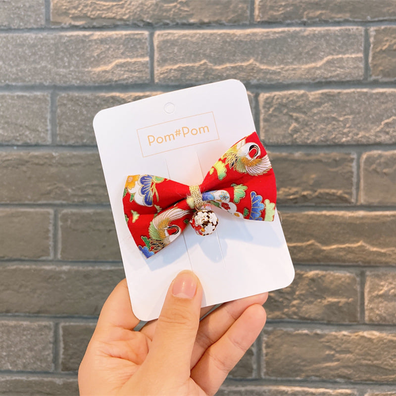 1 x Handmade Kimono Fabric Hair Clips with bell ball