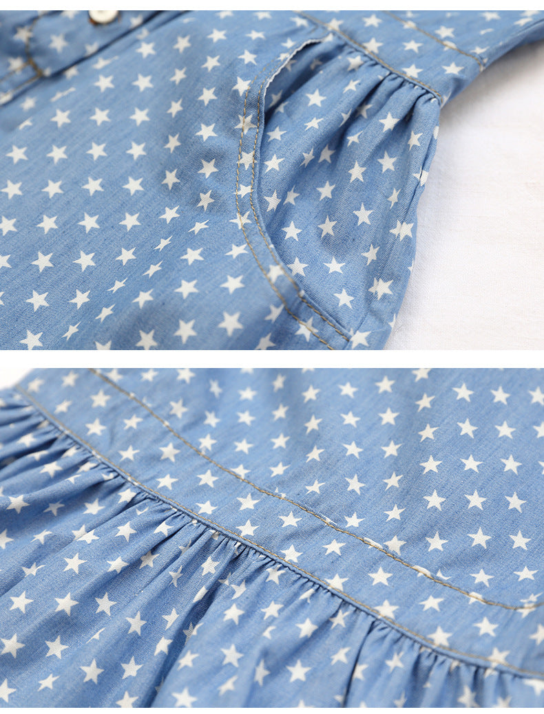 Girls Blue Cotton Star Dress