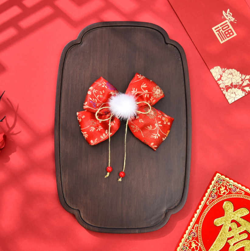 Embroidery Fabric Hair Clips - White Pom Pom