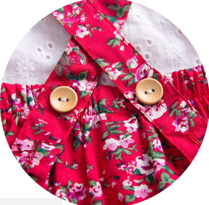 Girls Floral Pattern Red Pinafore Dress Set