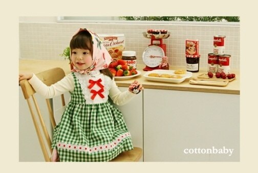 Luxury Girls Custard Cotton Check Pinafore Dress (Made in Korea)