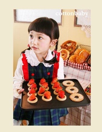 Luxury Girls Navy Green Checked Dress (Made in Korea)