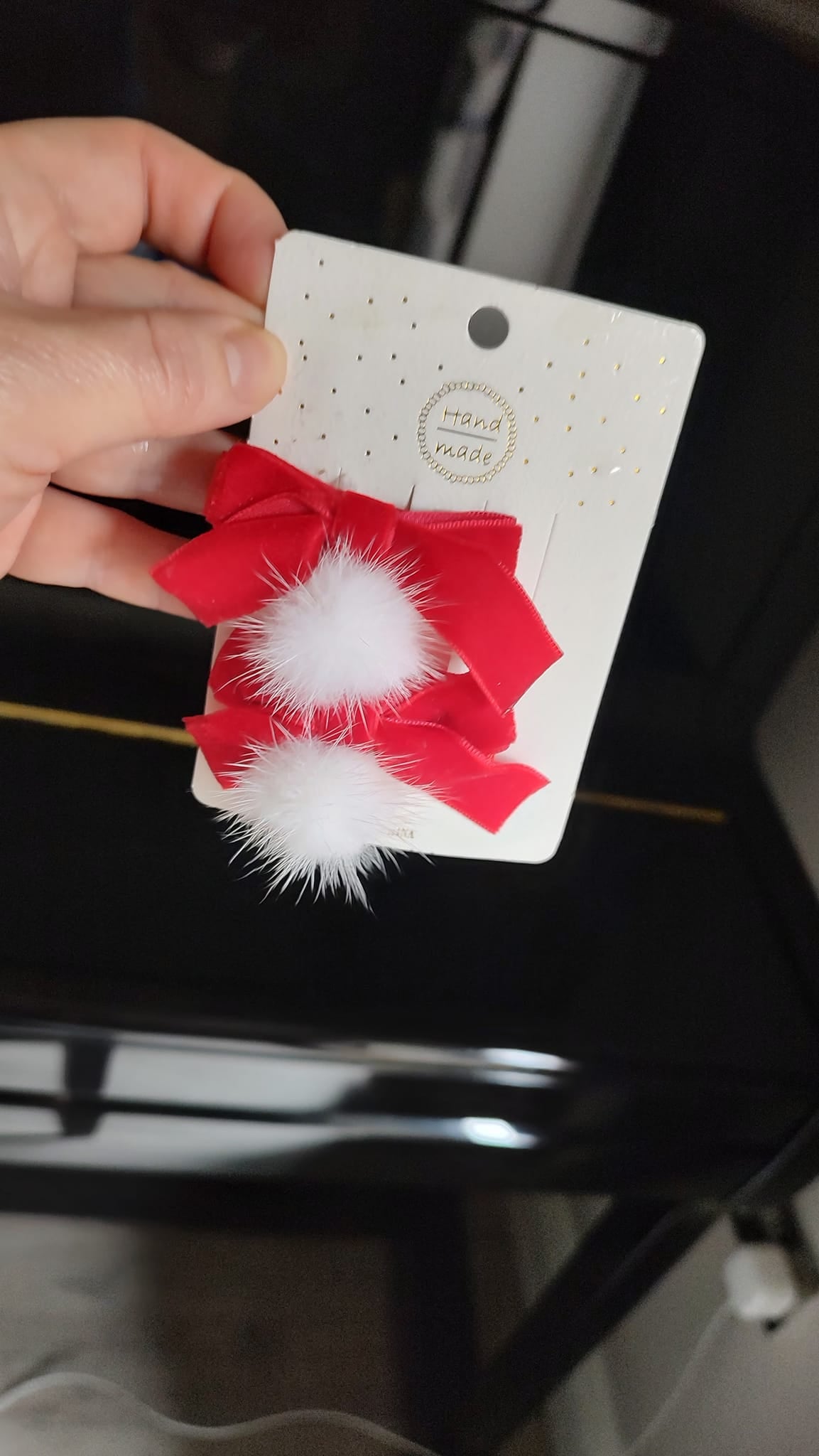 2 x Velvet Pom Pom Hair Bows - Red