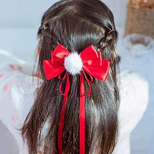 1 x Pom Pom Hair Bows with bells - Red