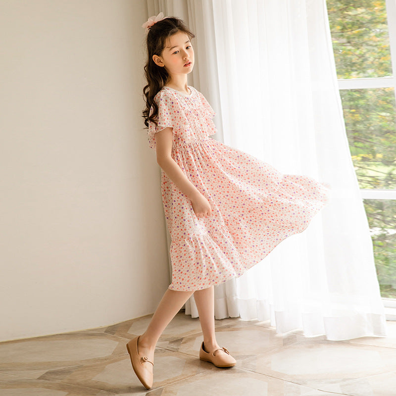 Girl Floral Chiffon Dress - Pink