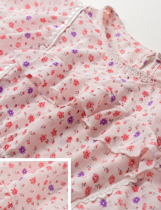 Girl Floral Chiffon Dress - Pink
