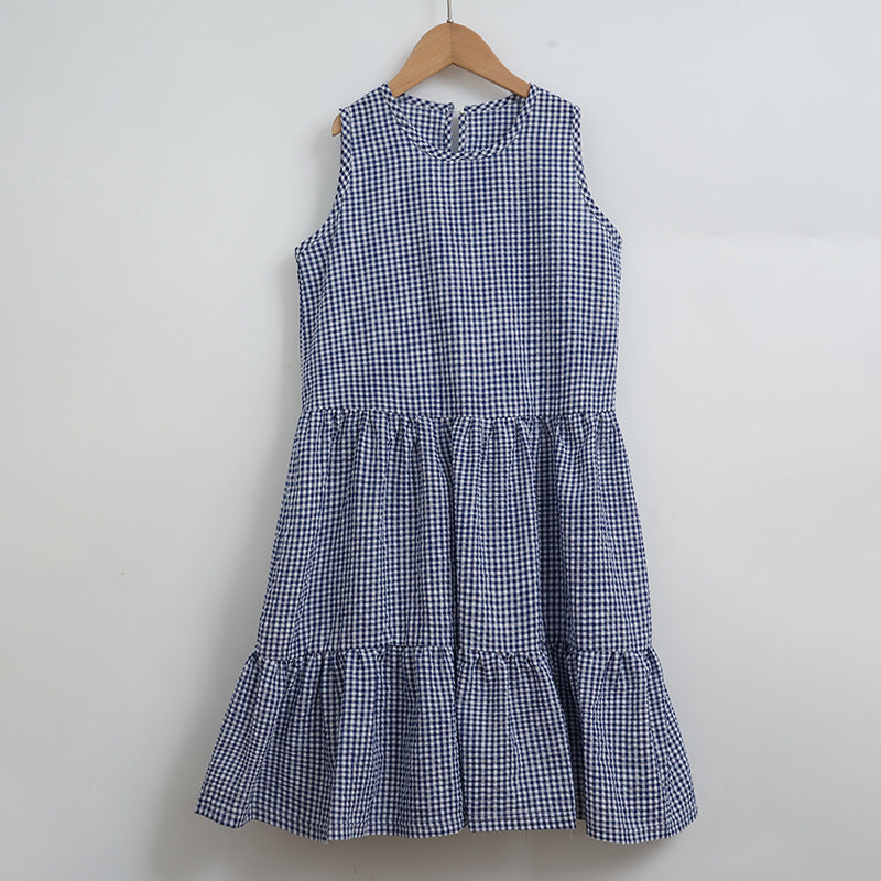 Checked Cotton Pinafore Dress - Blue