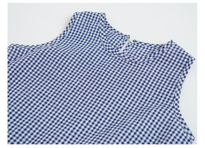 Checked Cotton Pinafore Dress - Blue