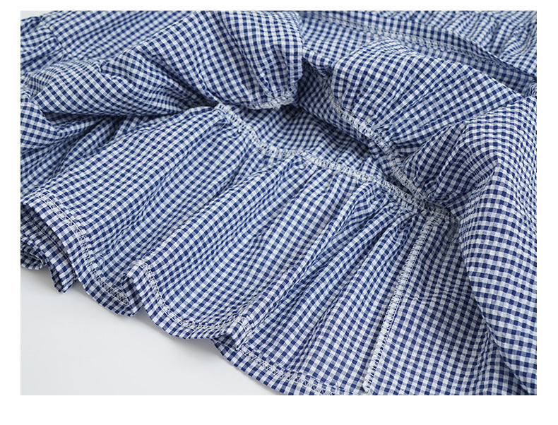 Checked Cotton Pinafore Dress - Blue