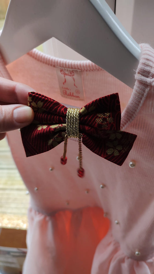 1 x Handmade Kimono Fabric Hair Bows - Red