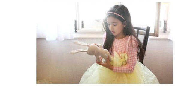 Girls Pink Check and Yellow Tulle Tutu Dress