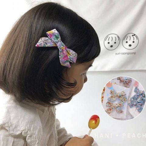 4 x Japanese Style Floral Hair Bows - Pink/Chocolate