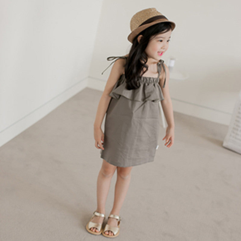 Girl Cotton Brown Ruffle Dress