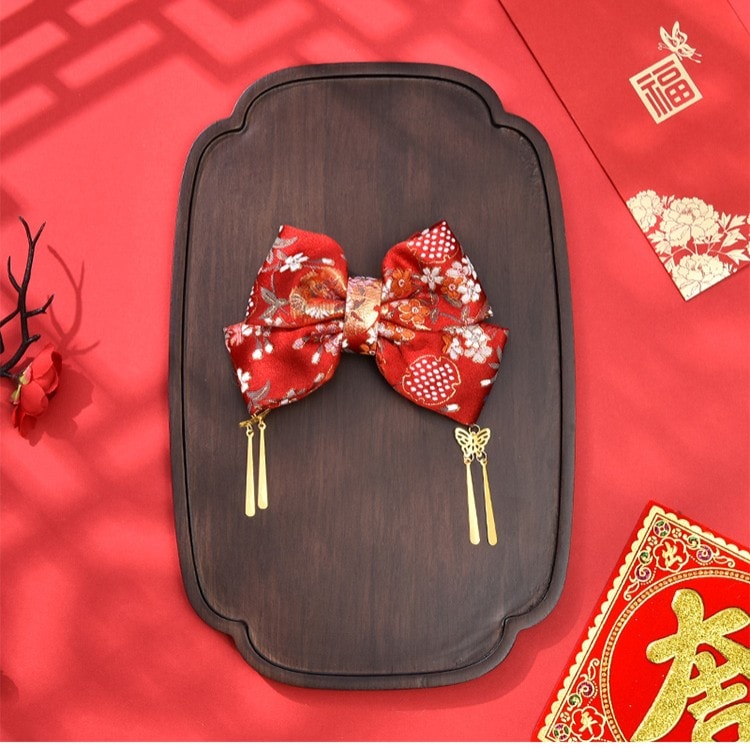 Embroidery Fabric Hair Clips - Gold butterflies