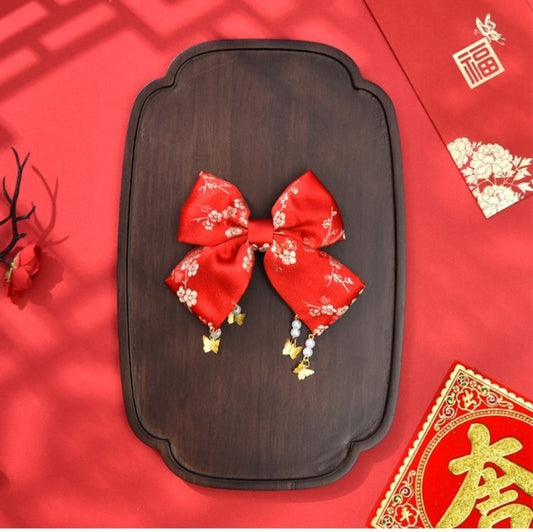 Embroidery Fabric Hair Clips - butterflies with white beads