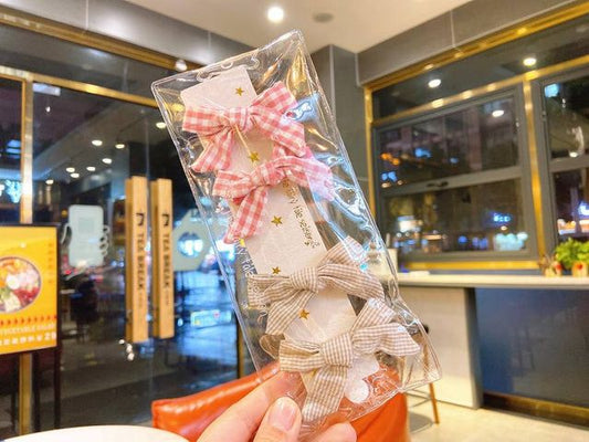 4 x Japanese Style Floral Hair Bows - Pink/Chocolate