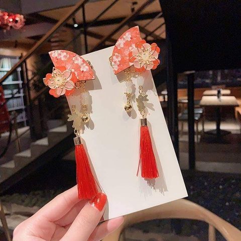 Red Fan with Rabbit Hair Clips