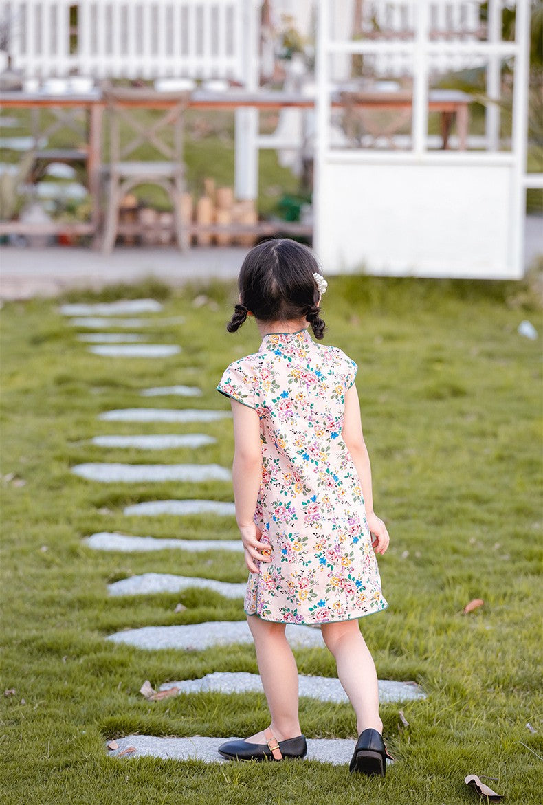 Girls Pink Floral Cheongsam Dress