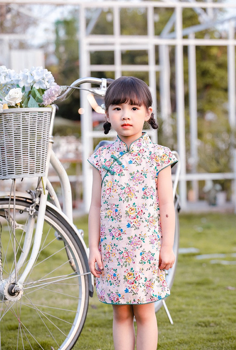 Girls Pink Floral Cheongsam Dress