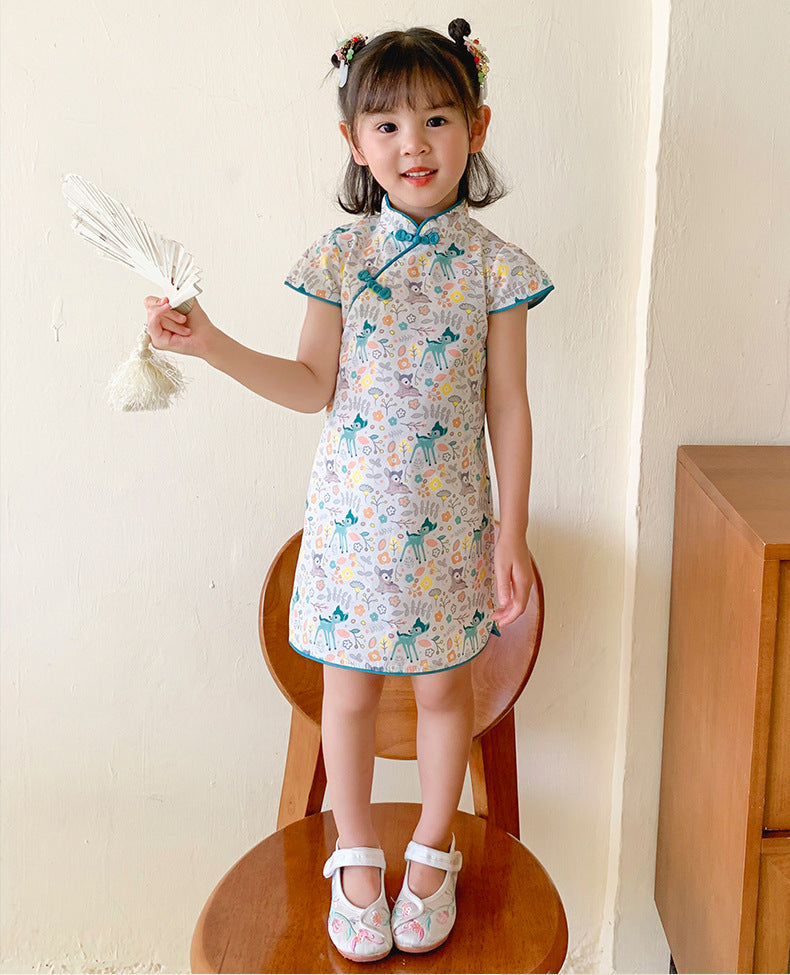 Cute Deer Cotton Cheongsam Dress
