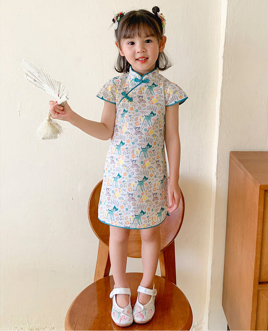 Cute Deer Cotton Cheongsam Dress