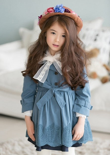 Girls' Broderie Trench Coat- Lavender Blue
