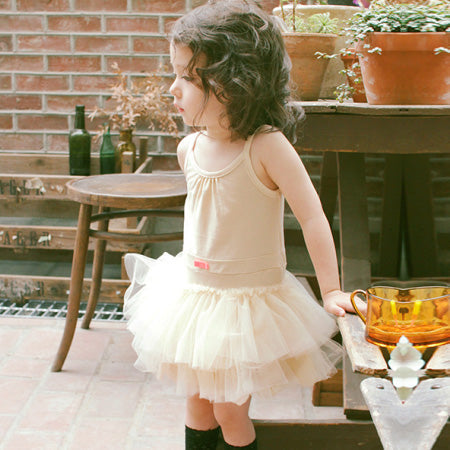 Beige Cotton & Tulle Tutu Girl Dress