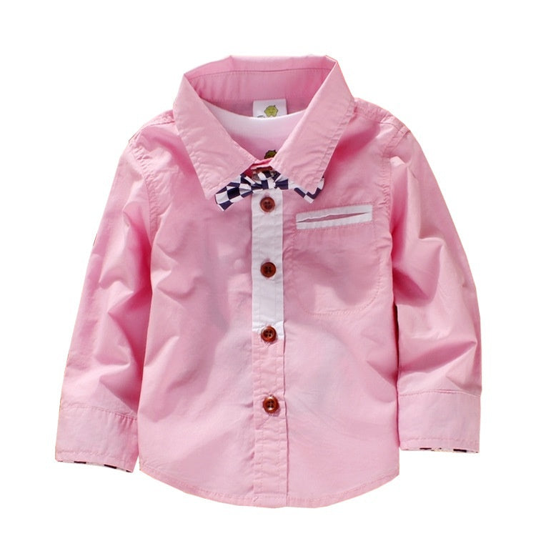 Boys Pink Shirt with Check Bow Tie