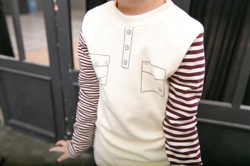 Boys Cream Cotton Top - Long Sleeves