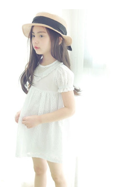 Girls White Broderie Anglaise Eyelet Dress