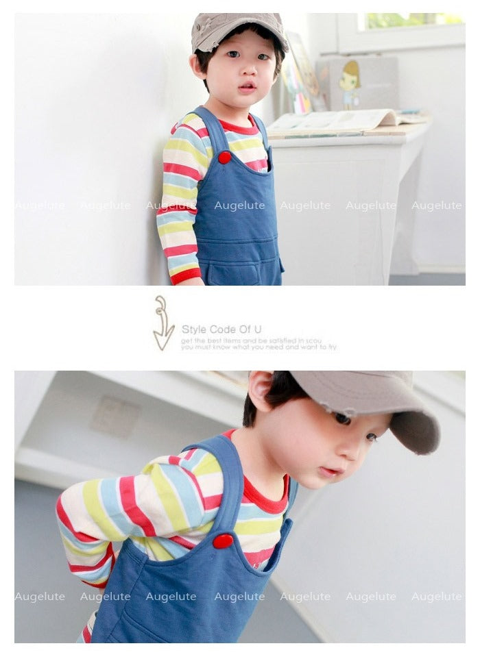 Blue Dungaree & Good Guy Striped Romper Set