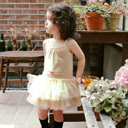Beige Cotton & Tulle Tutu Girl Dress