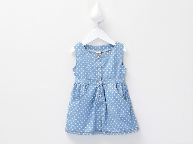 Girls Blue Cotton Star Dress