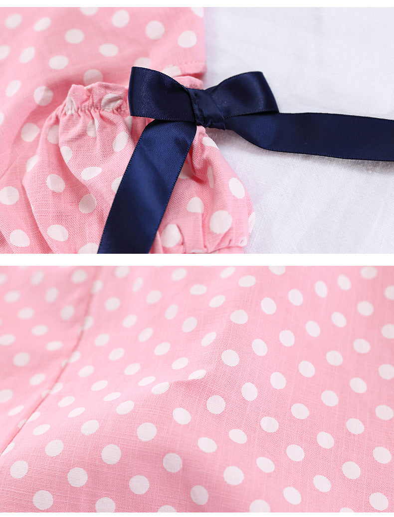 Pink Cotton Off Shoulder Polka Dot Girl Dress