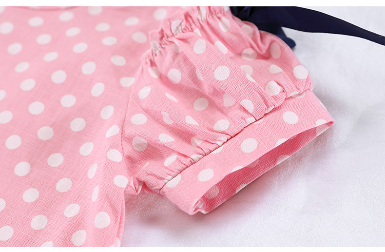 Pink Cotton Off Shoulder Polka Dot Girl Dress
