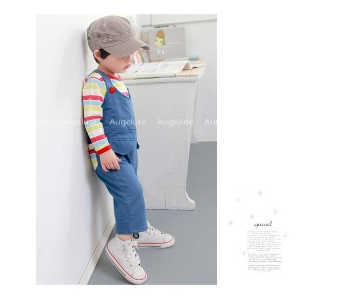 Blue Dungaree & Good Guy Striped Romper Set