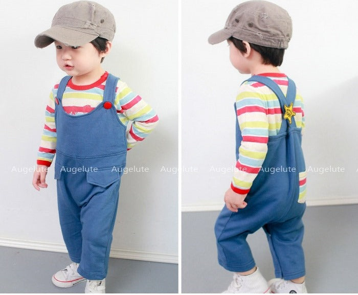 Blue Dungaree & Good Guy Striped Romper Set
