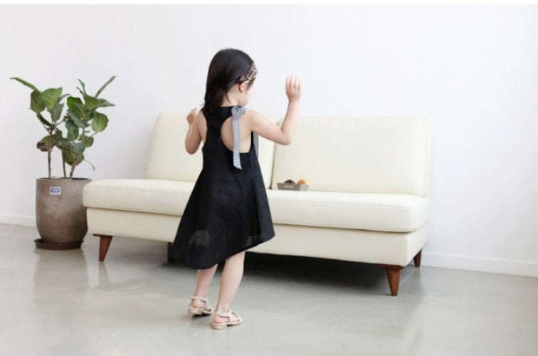 Girls Checked Bow Cotton Black Dress