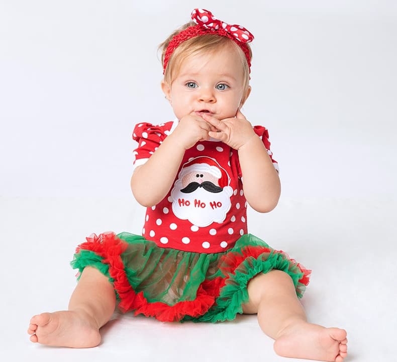 Christmas Baby Santa Outfit 3 Piece Set -Polka Dot Tutu
