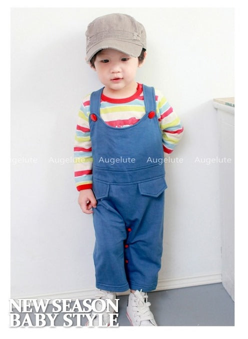 Blue Dungaree & Good Guy Striped Romper Set