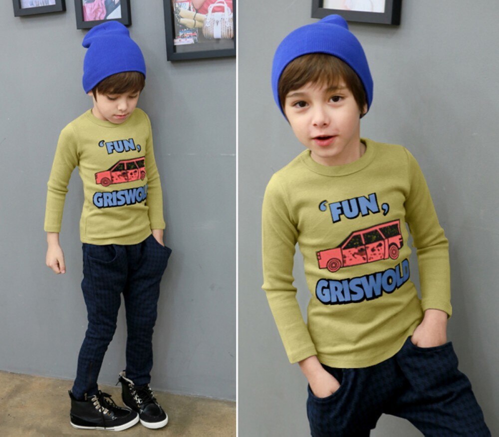 Korean Style Fun Car Slim Fit Cotton Boys T-shirts