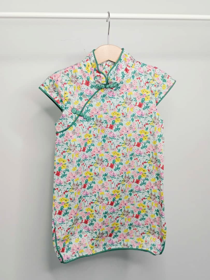 Girls Floral Cheongsam Dress - Green