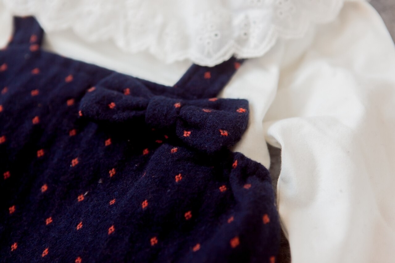 Girls Floral Pattern Navy Pinafore Dress Set ( Thick Material)