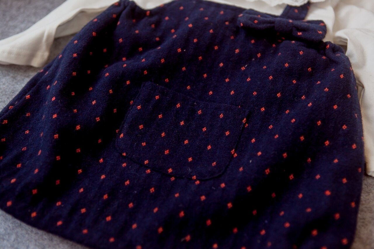 Girls Floral Pattern Navy Pinafore Dress Set ( Thick Material)