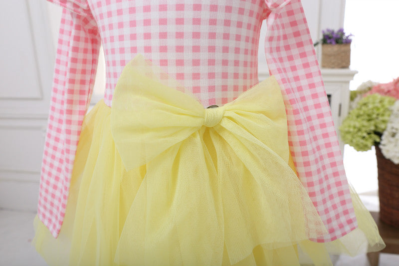 Girls Pink Check and Yellow Tulle Tutu Dress