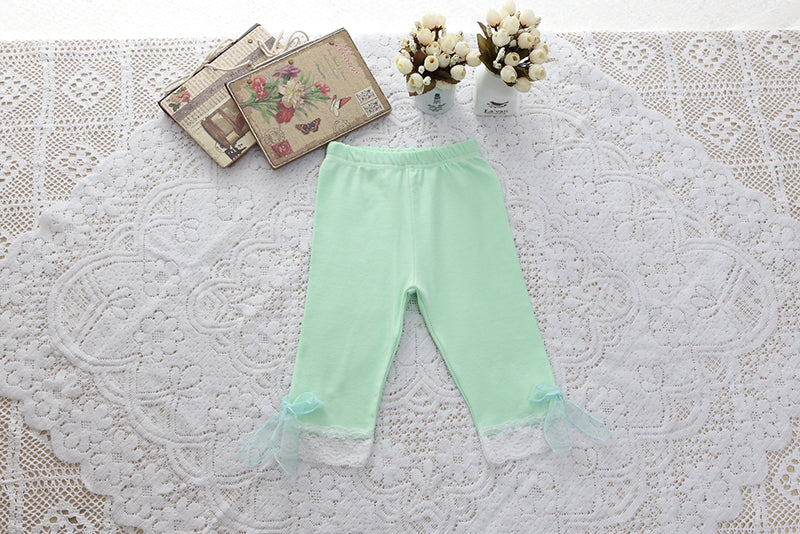 Girls Leggings with Ribbon & Lace- green