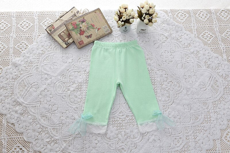 Girls Leggings with Ribbon & Lace- Green