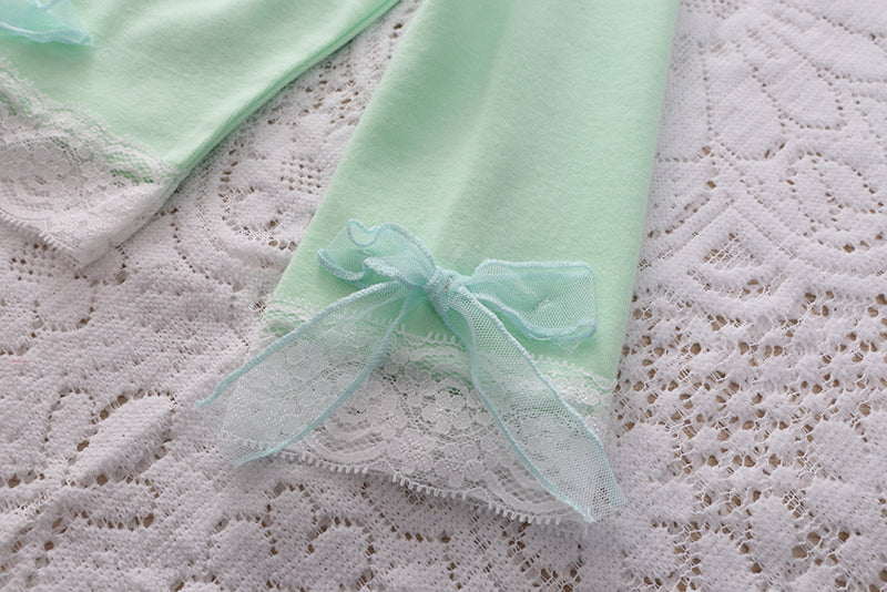 Girls Leggings with Ribbon & Lace- green